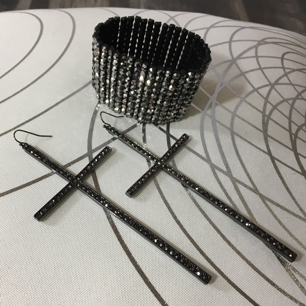 Cross Earrings With Bracket, Crystal Earrings Set